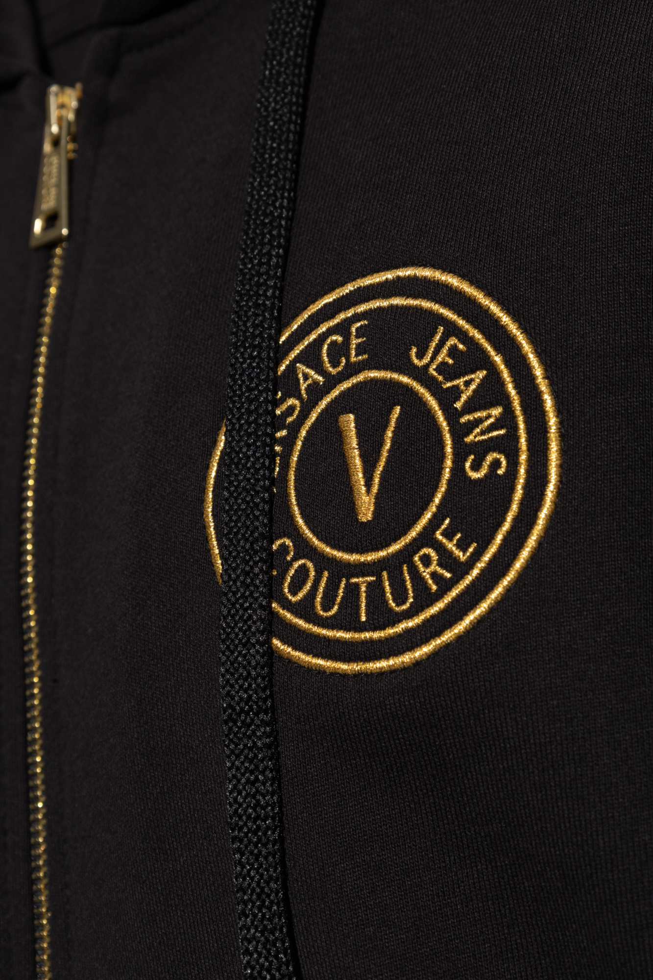 Shop Versace Jeans Logo-embroidered Zip-up Hoodie In Black