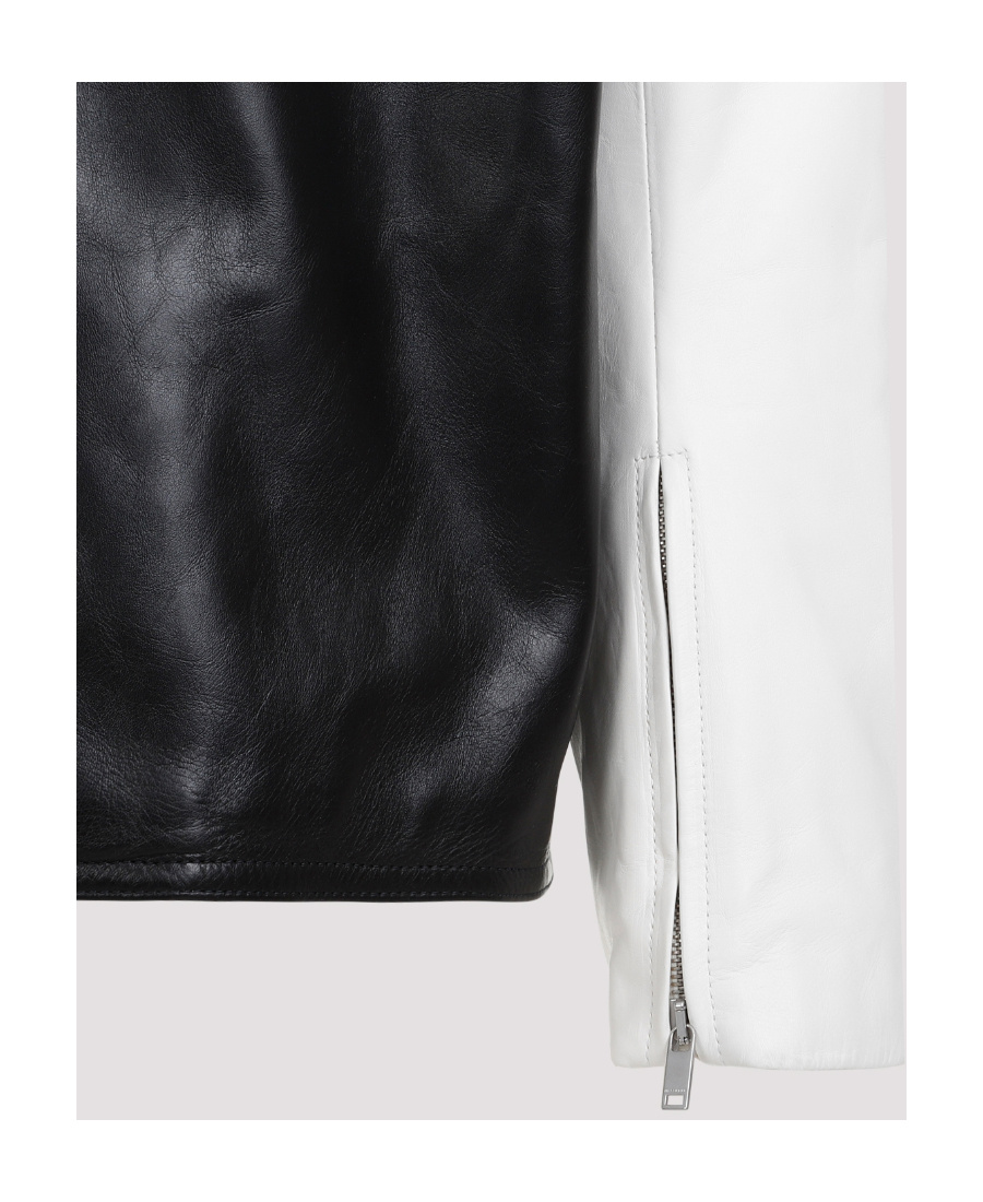 Jil Sander Two-tone Leather Biker Jacket In Black