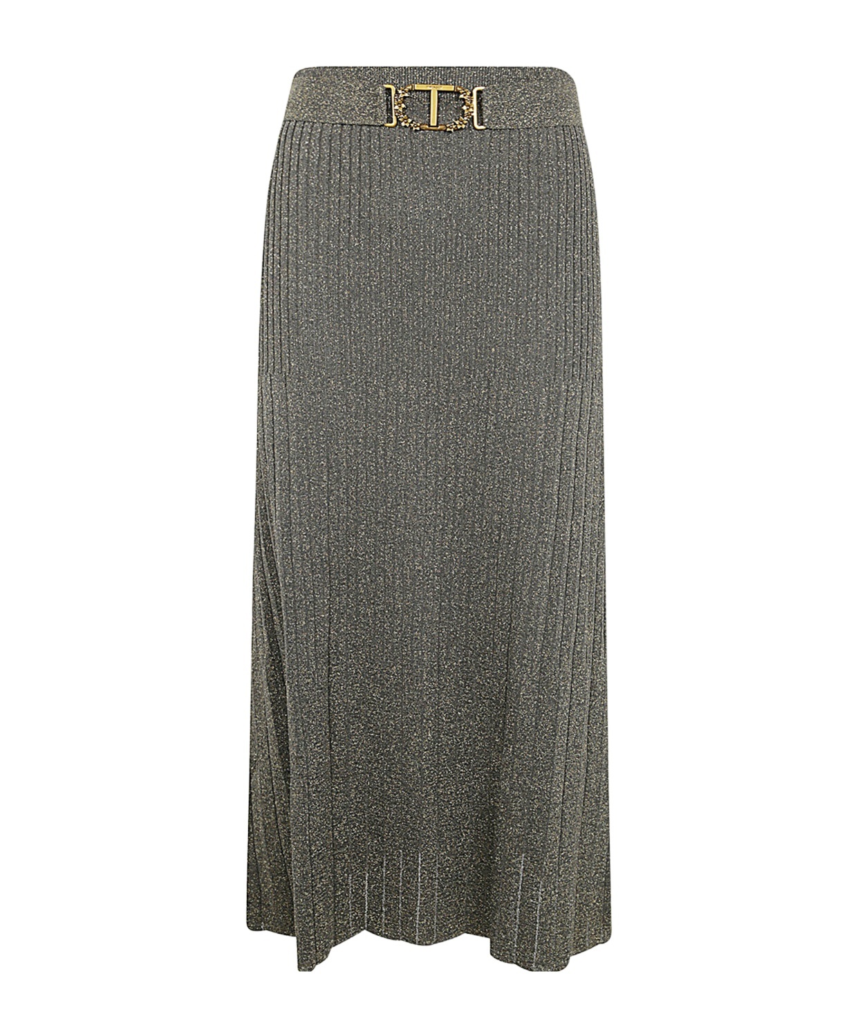 Shop Twinset Fine-knit Lurex Midi Skirt In Black