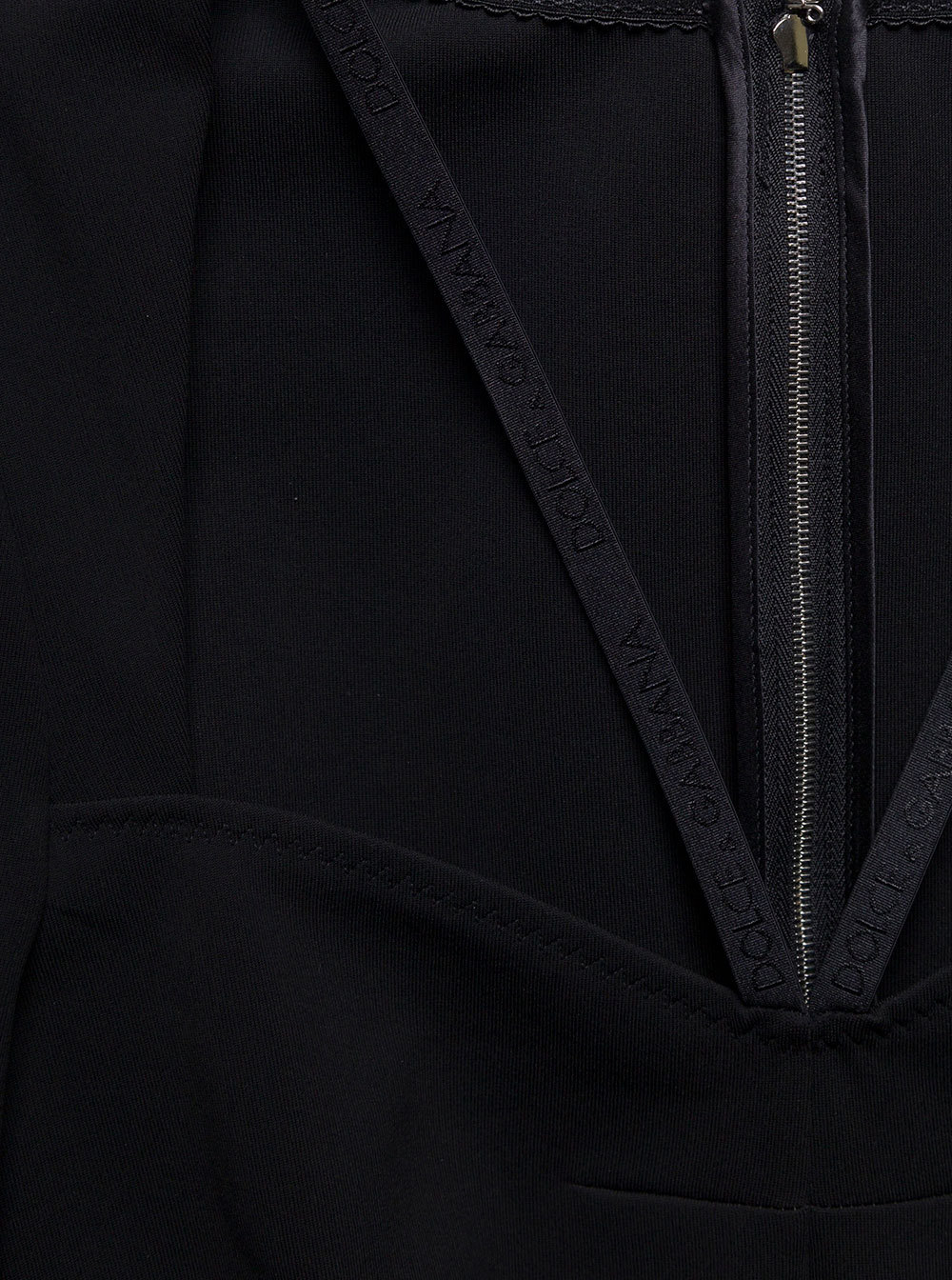 Dolce & Gabbana Black Mini Dress With Short Sleeves And Neckline Detail In Viscose Blend Woman In Black