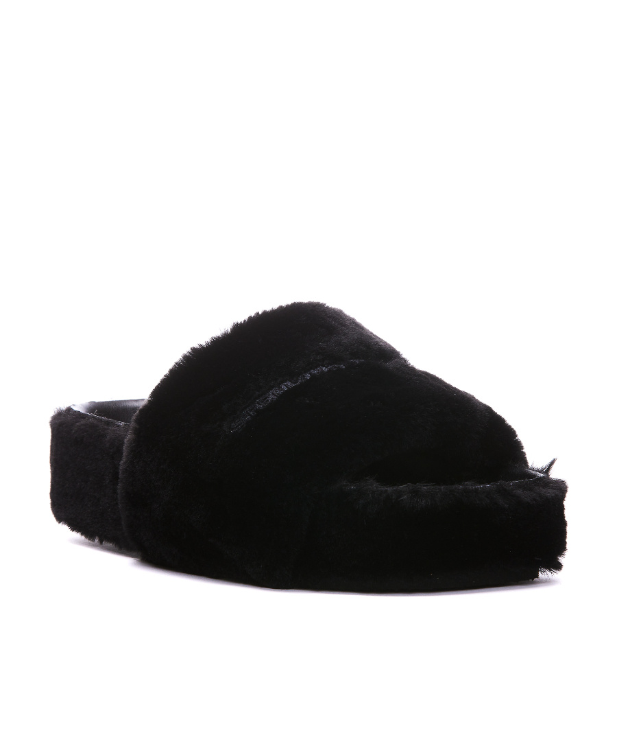 Stella Mccartney Faux Fur Slides In Black