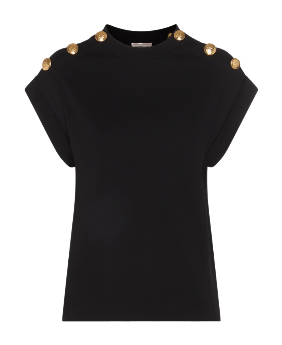 Alexander Mcqueen Embossed-buttons Cotton T-shirt In Black