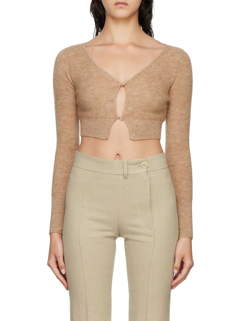 Jacquemus Merino Le Alzou Cropped Cardigan In Nude