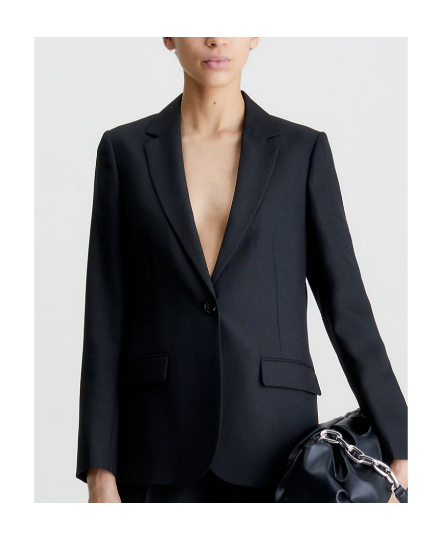 Calvin Klein V-neck Long-sleeved Suit Jacket In Black