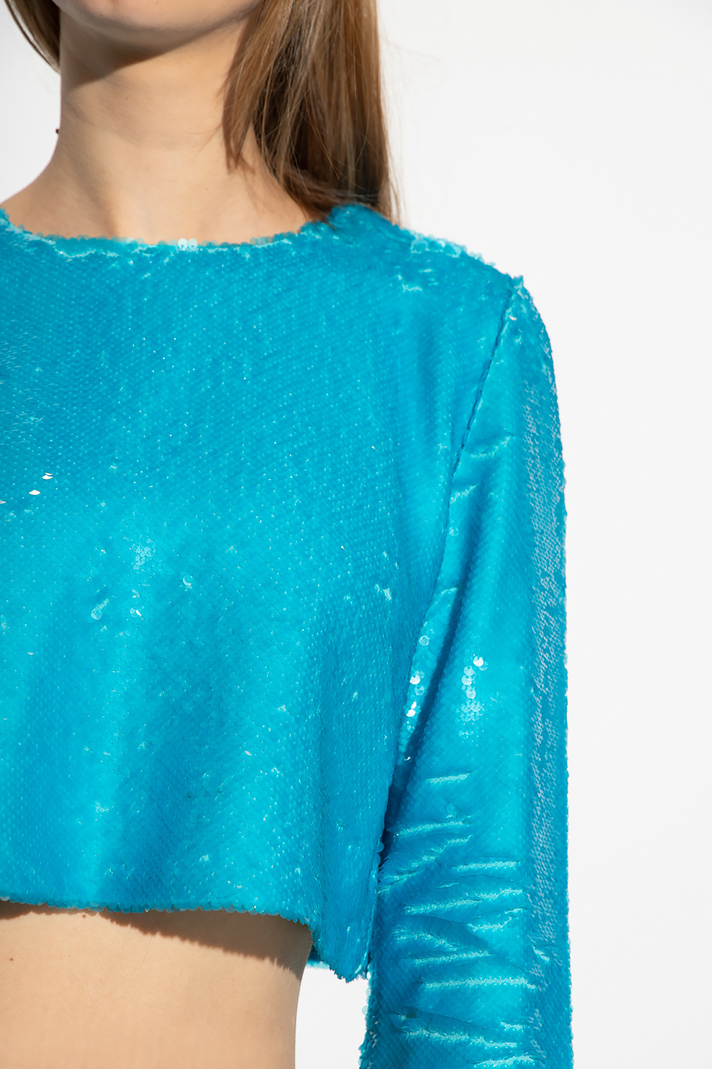 Ganni Sequined Cropped Blouse In Blue