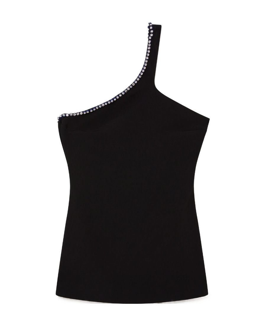 Stella Mccartney Crystal-trim One-shoulder Top In Black