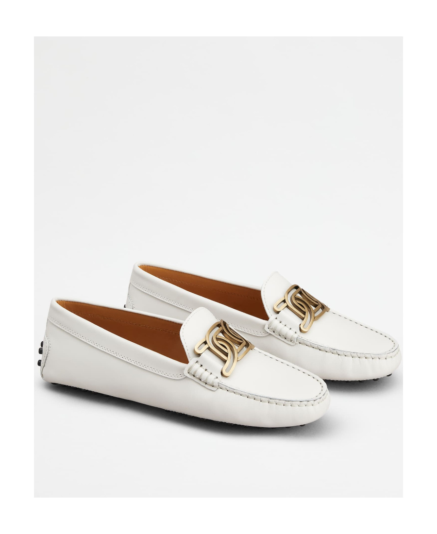 Tod's White Lime Calfskin Driving Loafer With Low Heel In White