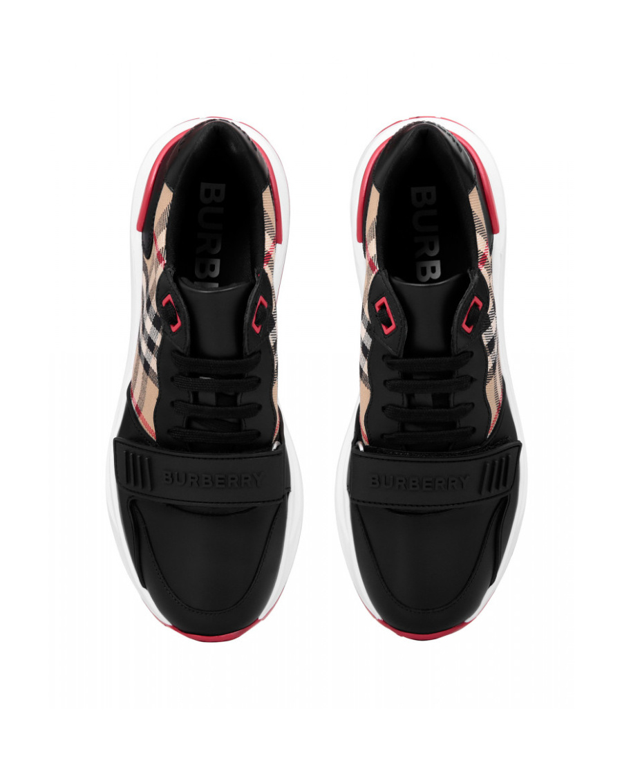 Burberry Ramsey Vintage Check Red Sole Low-top Sneakers In Black