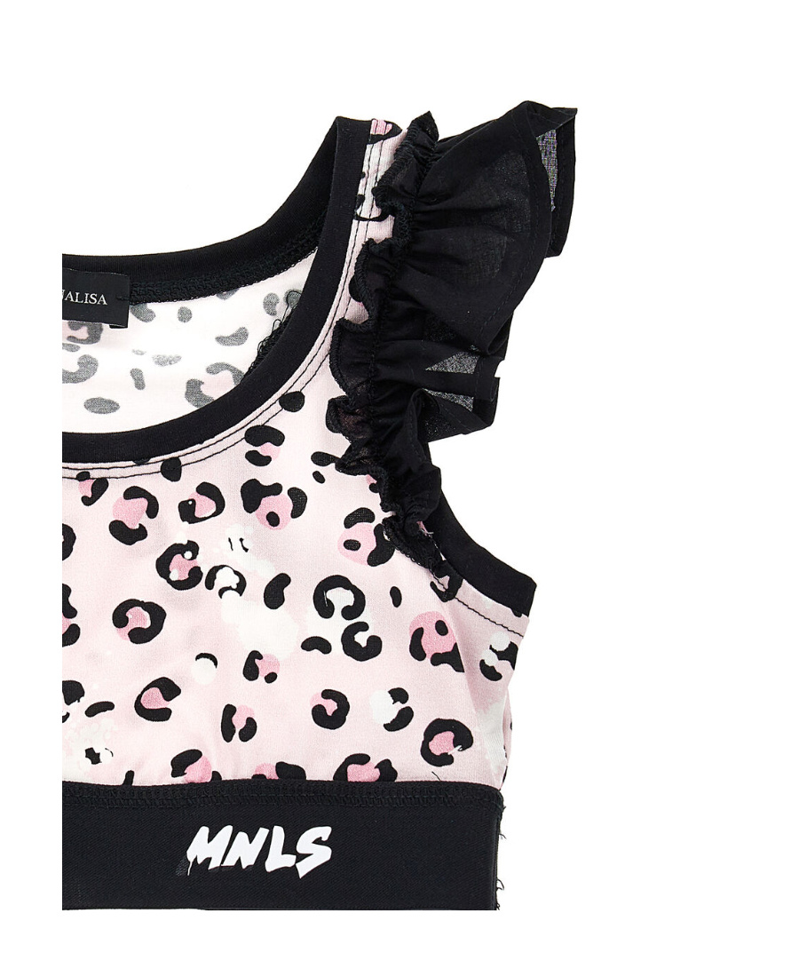 Monnalisa Leopard-print Cropped Tank Top In Black