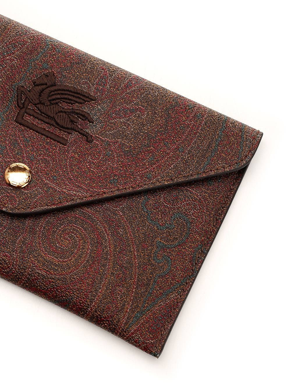 Etro Logo-embroidered Paisley Clutch In Brown