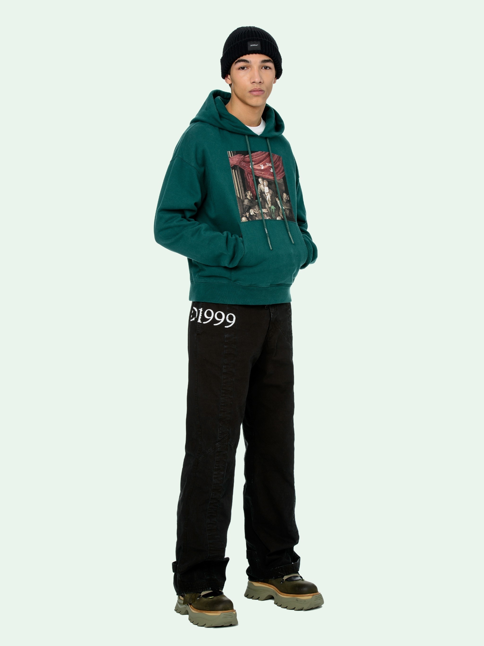 Off-white Fw20 Caravaggio Loose Hooded Pullover Men Green
