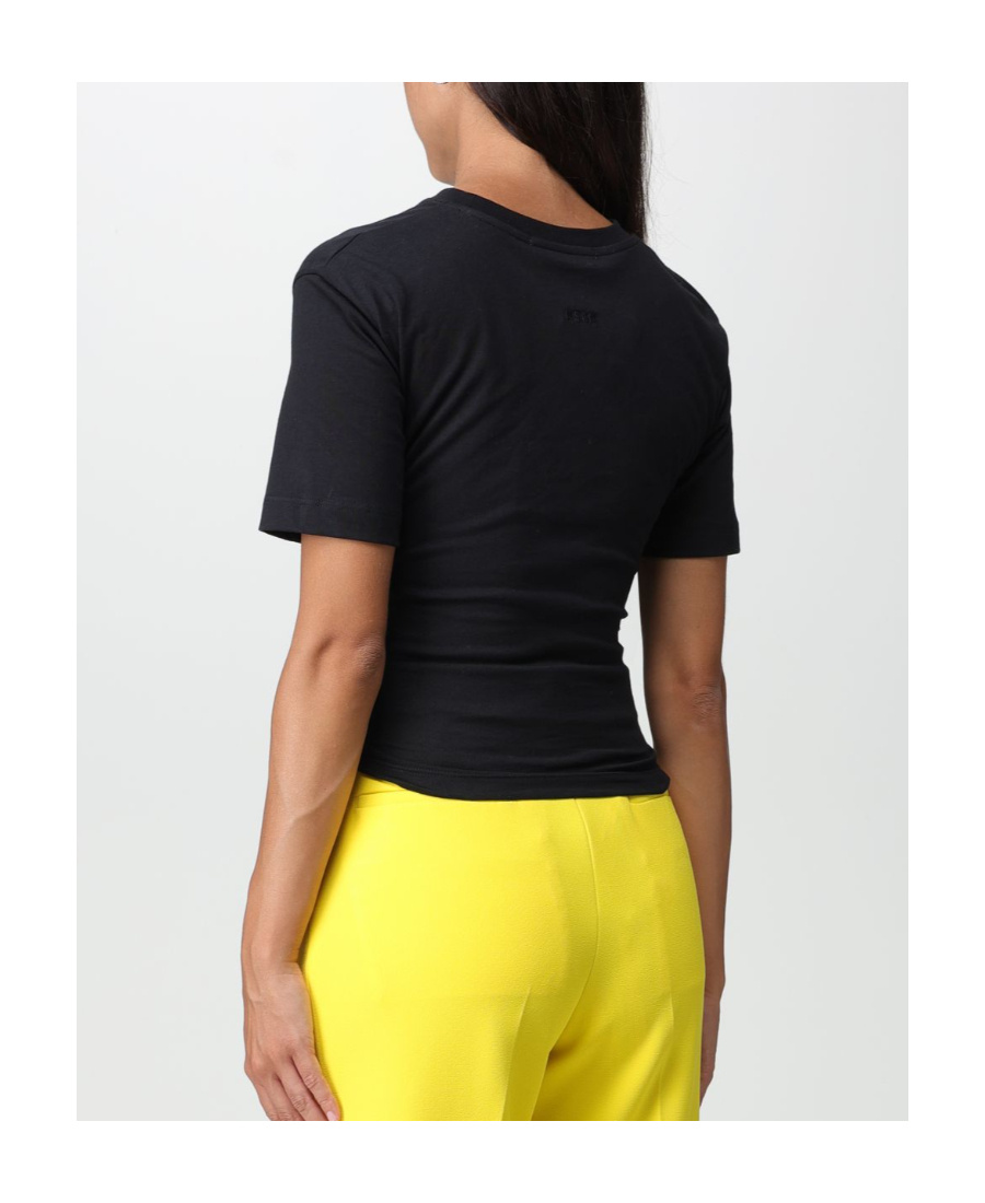 Msgm Pussy-bow Fastening Cotton T-shirt In Black