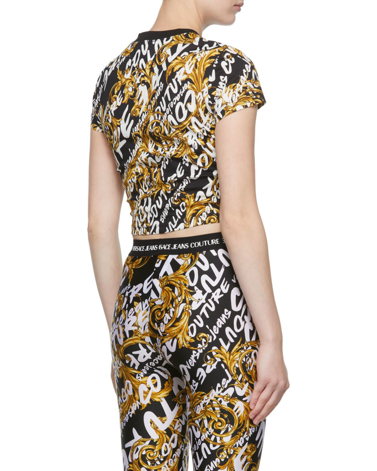Versace Jeans Garland-print Cropped T-shirt In Multi