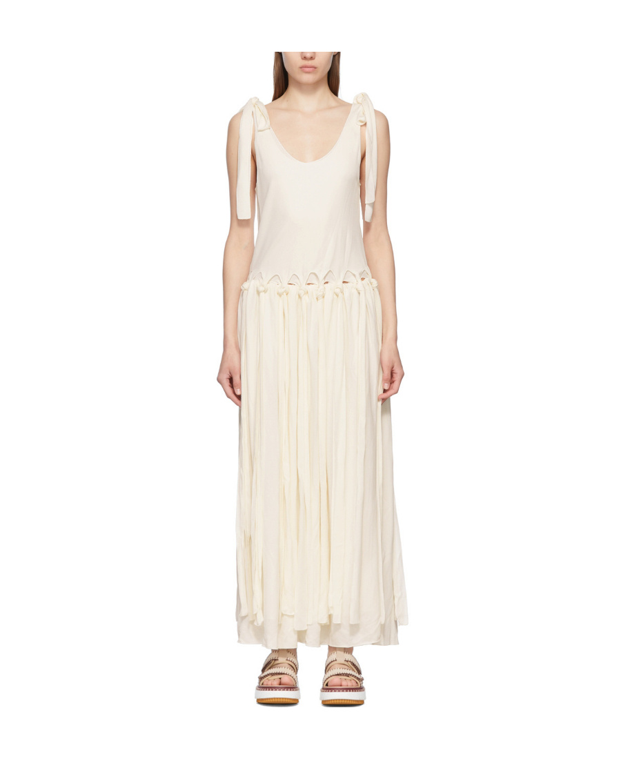 Chloé Low Round Neck Lace Dress In White