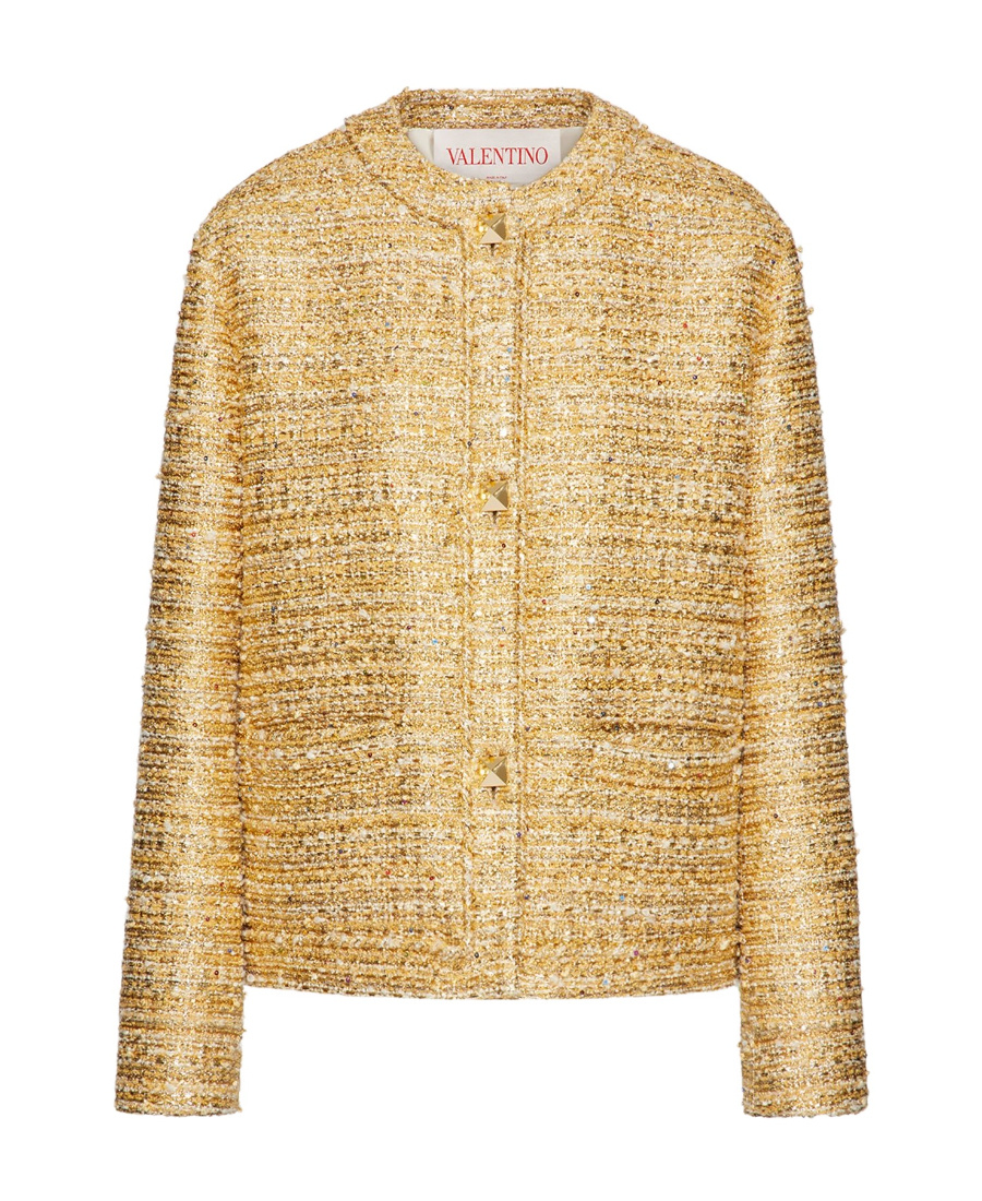 Valentino Tweed Paillettes Jacket In Nude