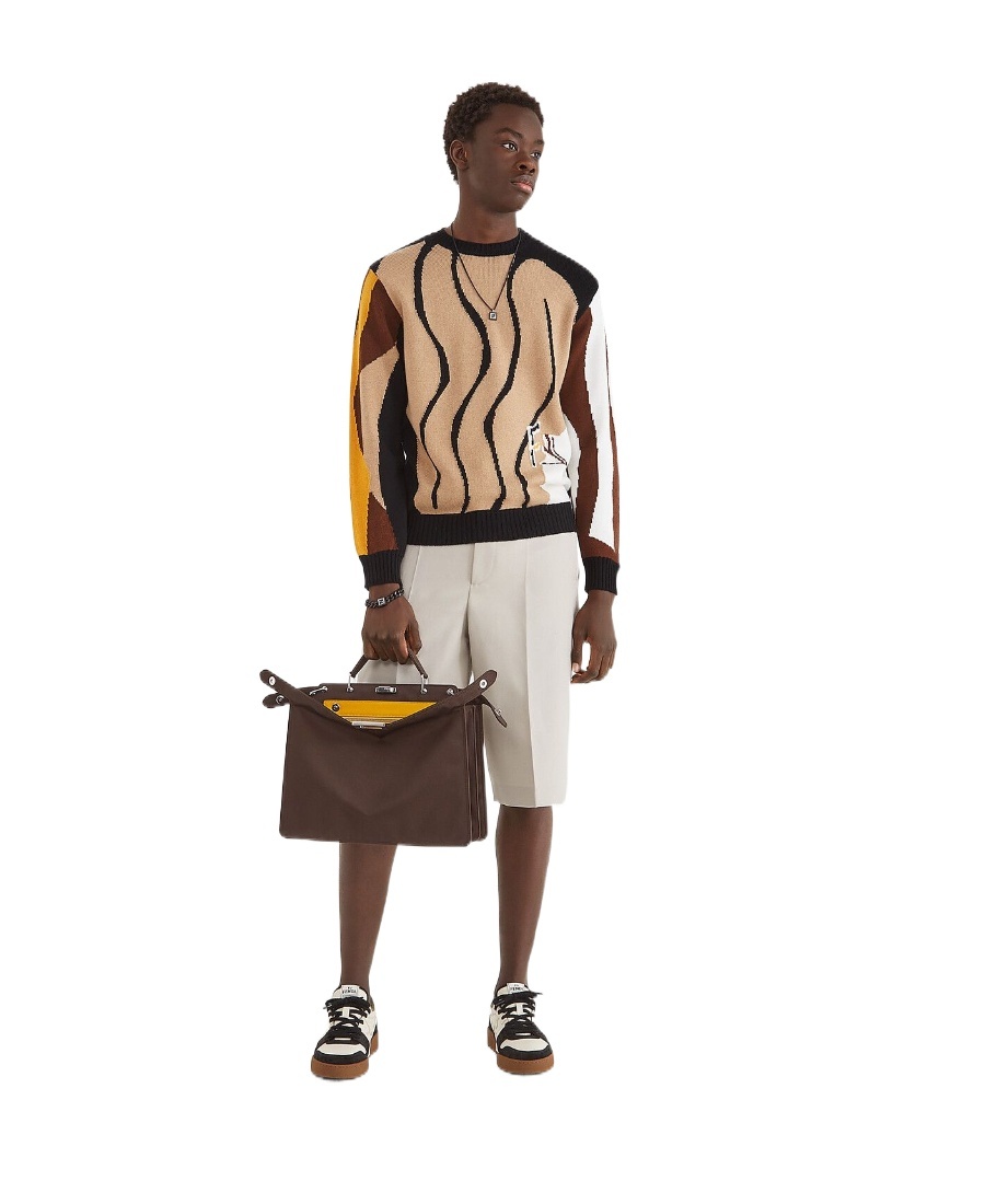 Fendi Men Low Top Sneaker In Calfskin With Logo In Multi