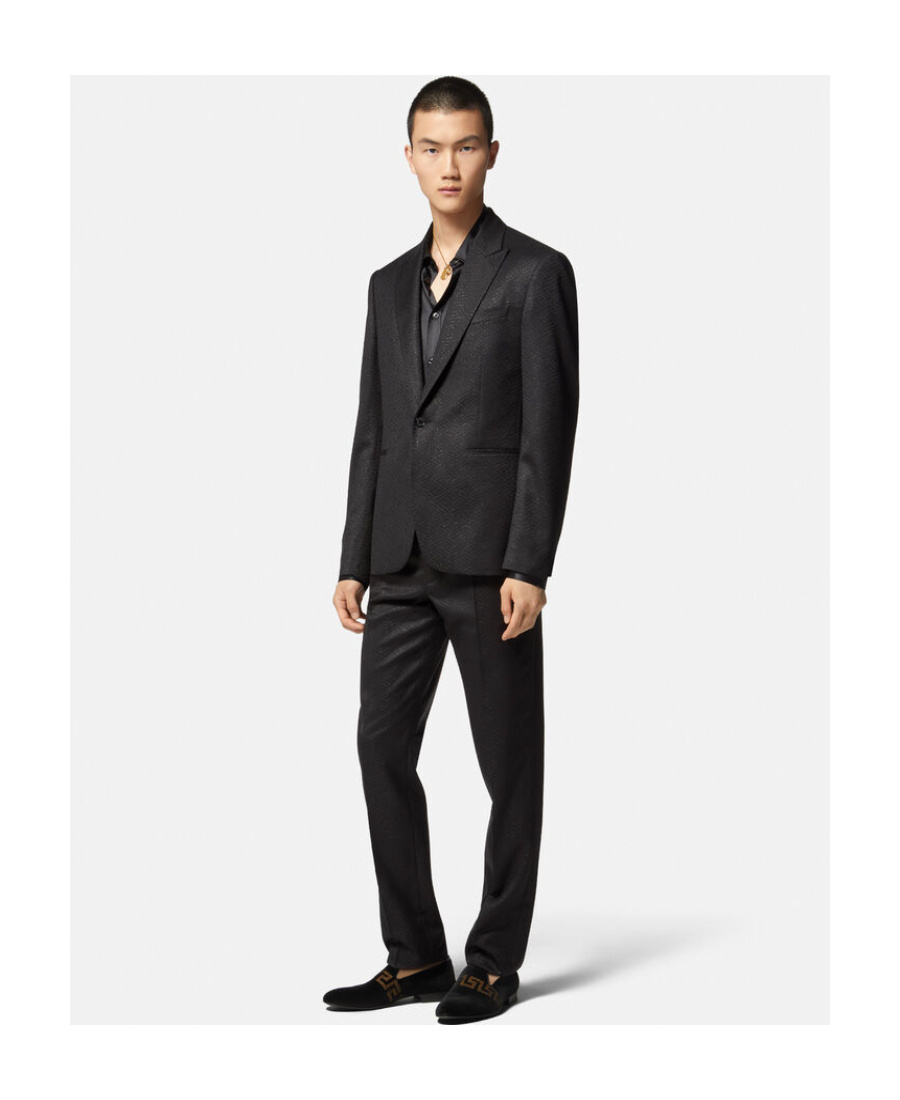 Versace La Greca Straight-leg Trousers In Black