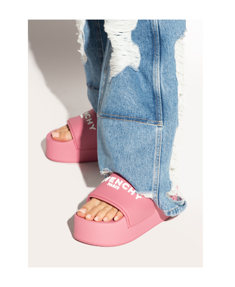 Givenchy Logoed Rubber Platform Slides In Pink