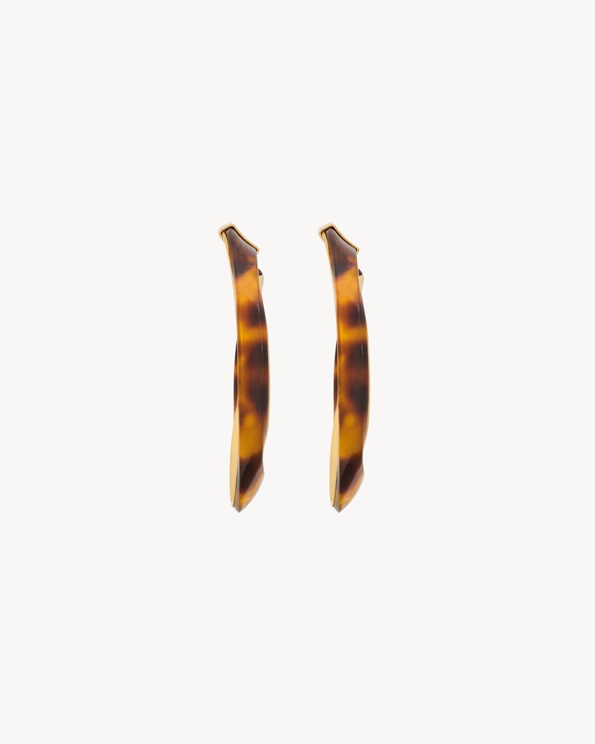 Saint Laurent Twisted Tortoiseshell Hoop Earrings In Resin In Gold