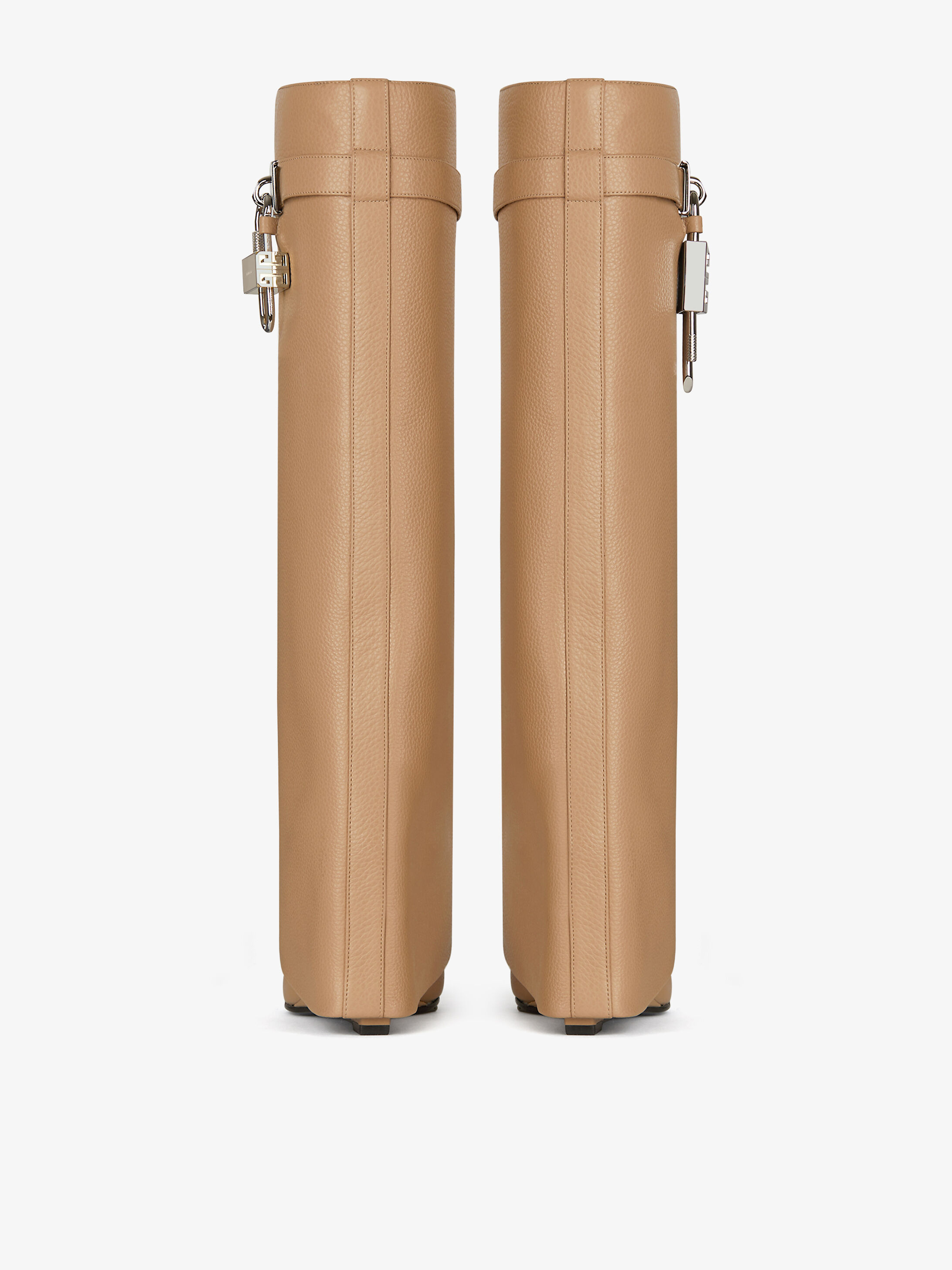 Givenchy Shark Lock Grained Leather Boots In Neutral