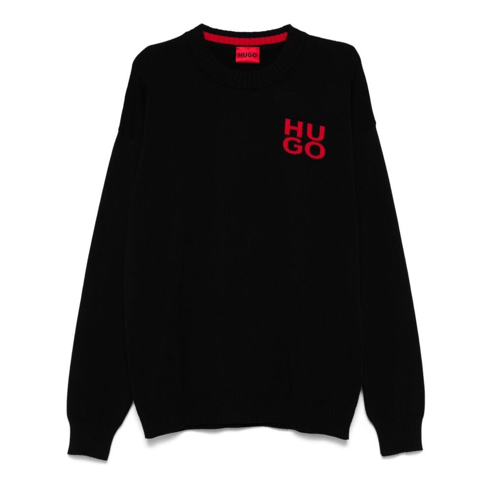 Hugo Boss Black Intarsia Sweater In Black