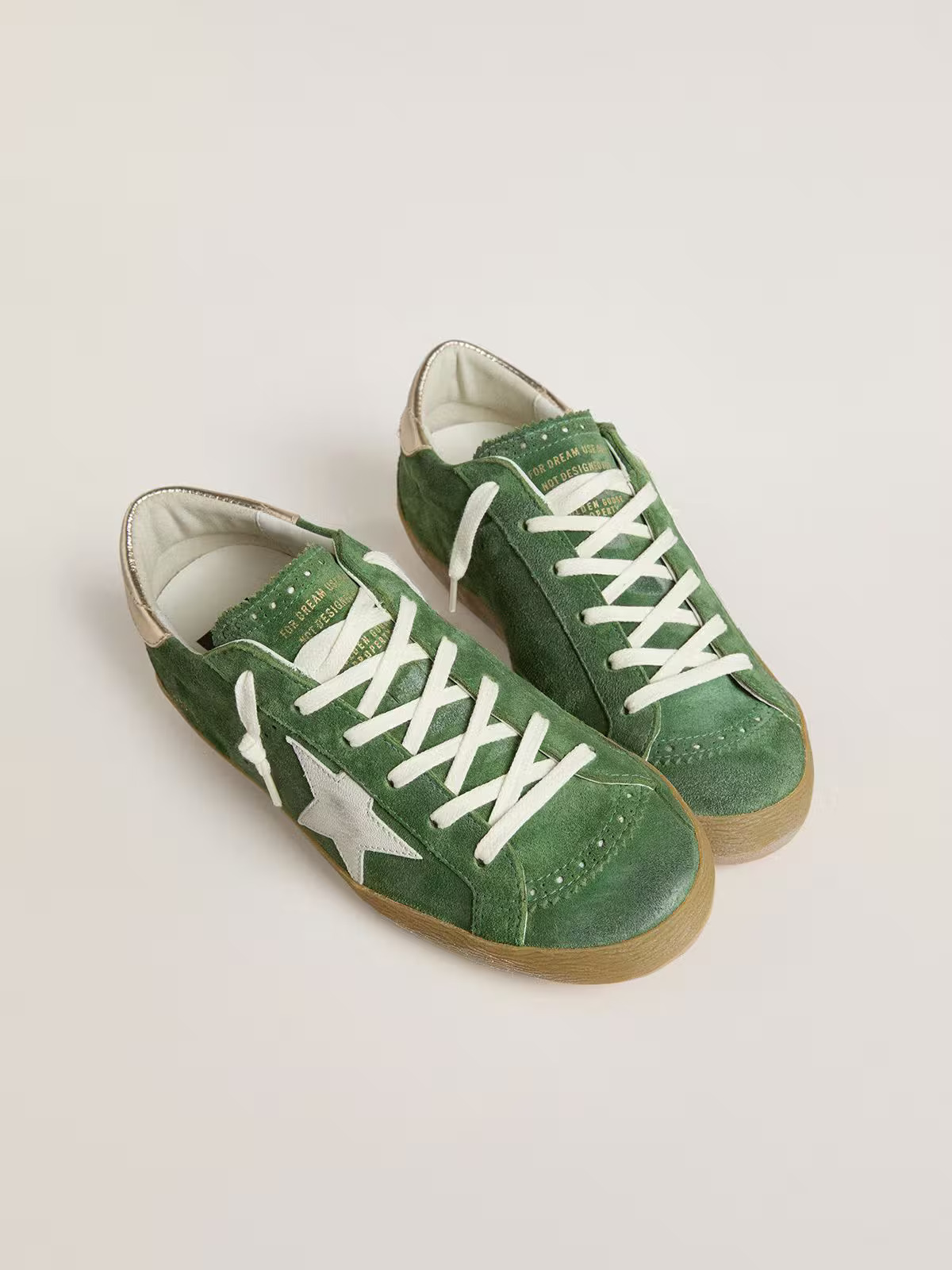Golden Goose Super-star Distressed Suede And Metallic Leather Sneakers In Green