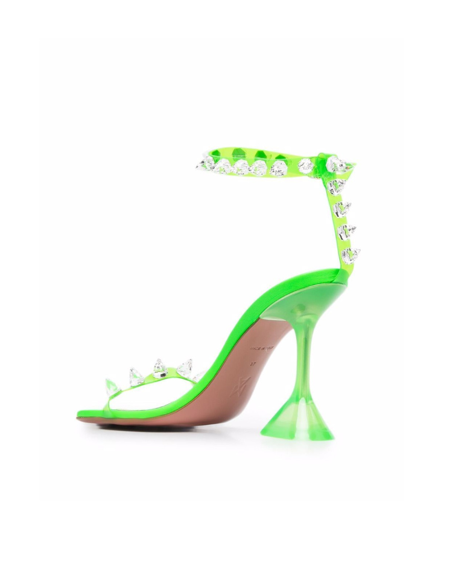 Amina Muaddi Riveted High-heeled Sandals In Green
