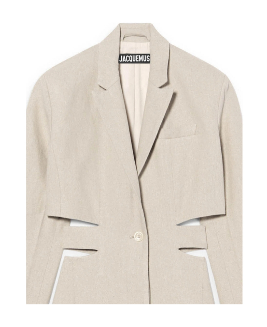Jacquemus Bari Cutout Woven Mini Dress In Nude