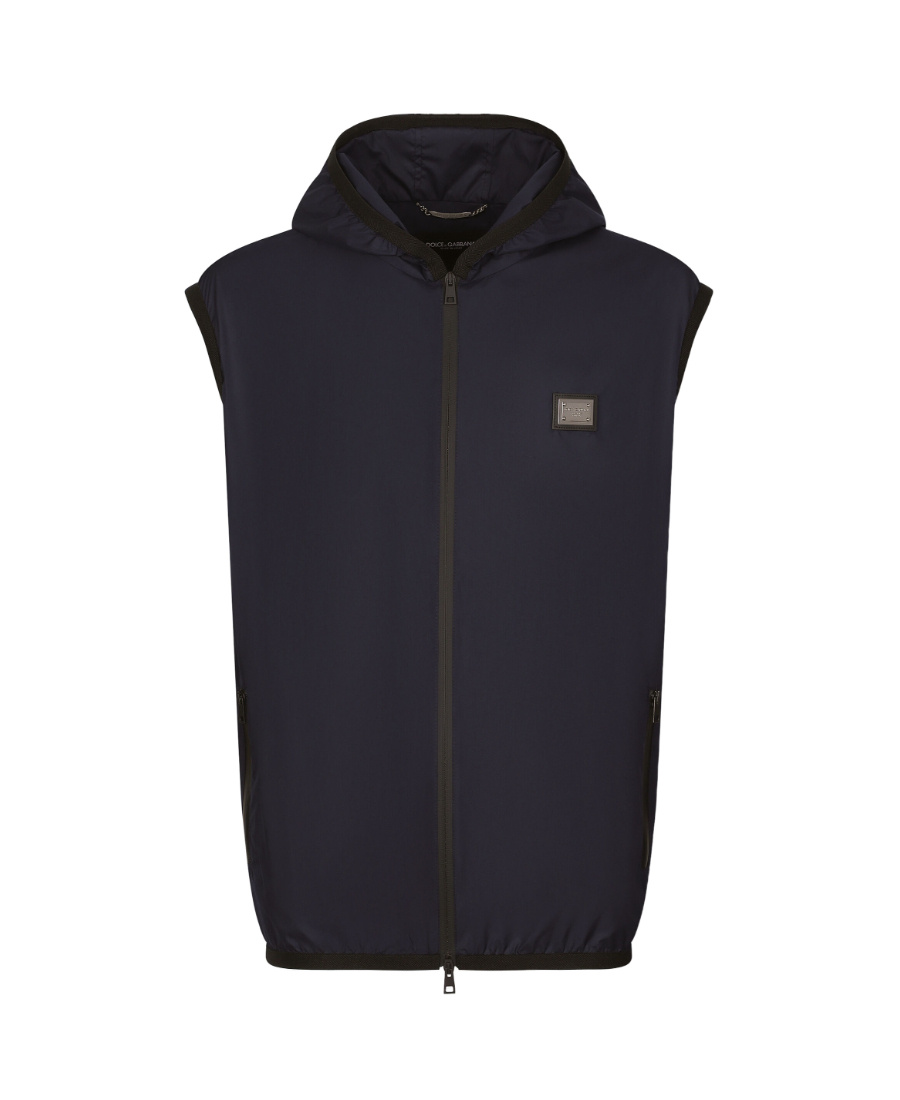 Dolce & Gabbana Sleeveless Jacket Hooded Design Grosgrain Profiles In Black