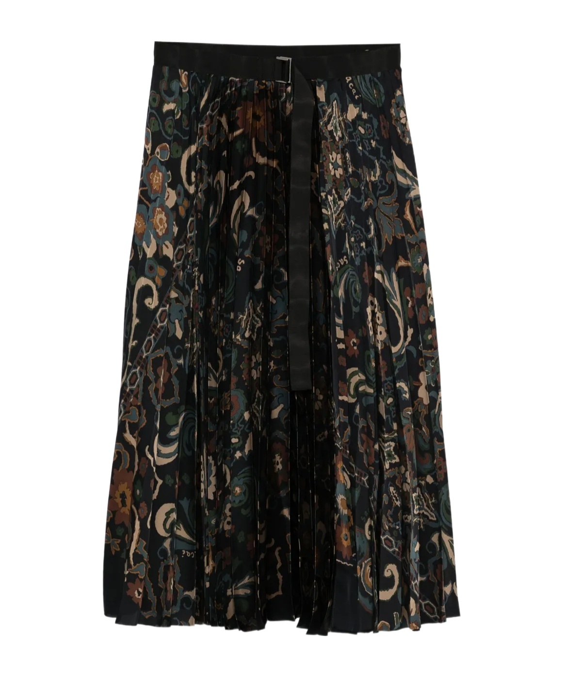 Sacai Floral Print Pleated Midi Skirt In Blue
