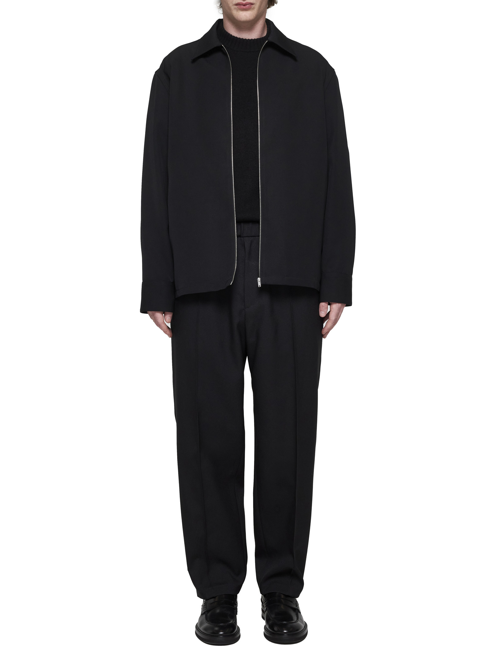 Jil Sander Minimalist Zippered Wool Overshirt In Black