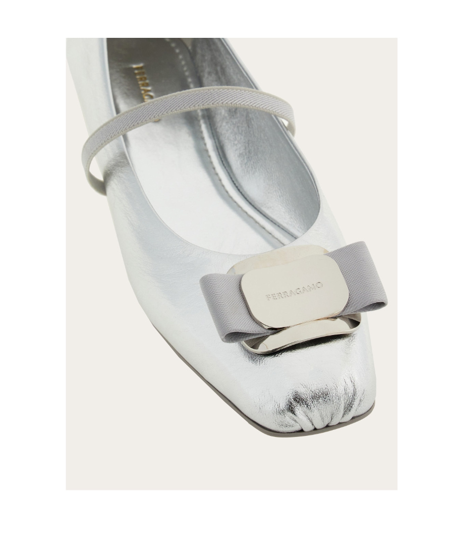 Ferragamo Zina Silver Ballerinas In White