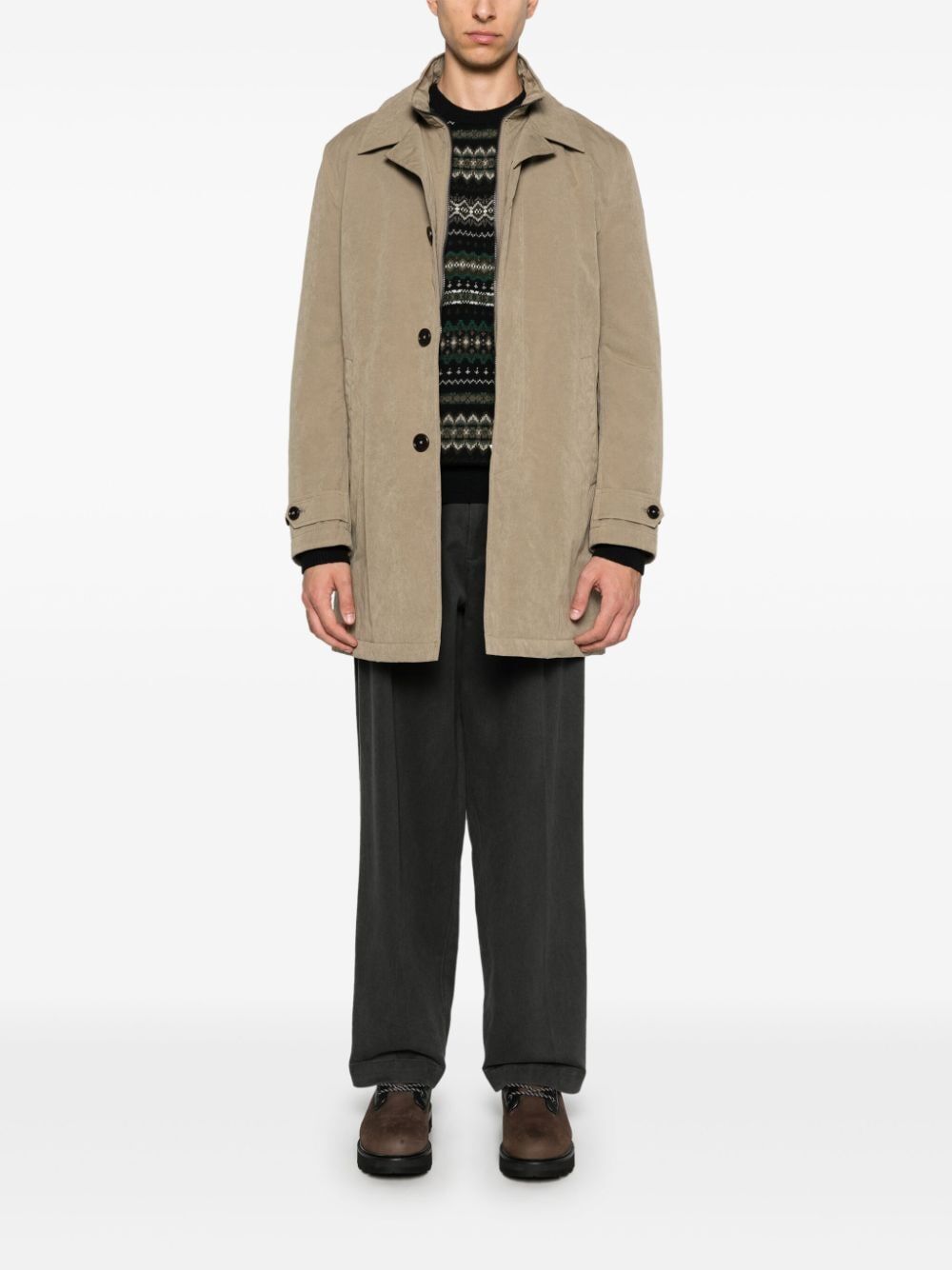 Fay Morning Coat With Belted Cuffs And High Neck In Nude