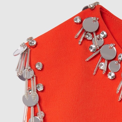 Gucci Crêpe Wool Silk Top With Embroidery In Orange
