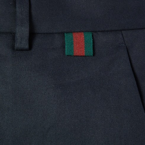 Gucci Men Cotton Twill Trousers With Web Detail In Black