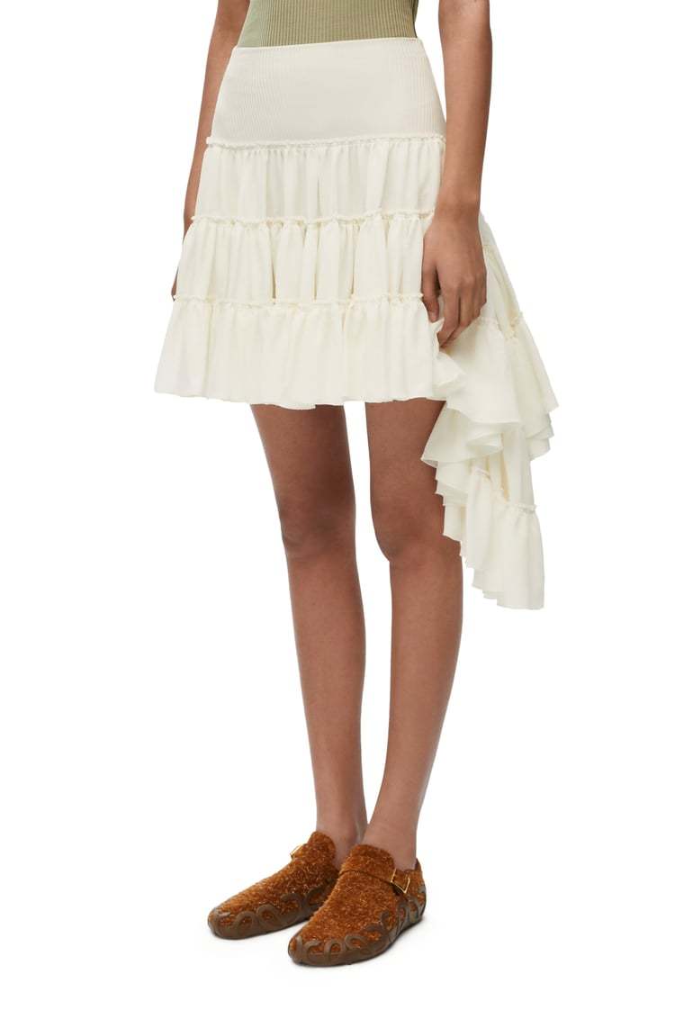 Loewe Asymmetrical Layered Silk Skirt With Ribbed Waistband In Neutral