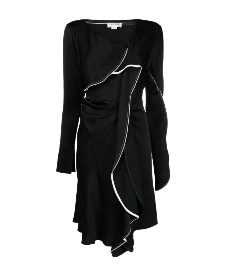 Victoria Beckham Two-tone Draped Crepe-satin Dress In Black