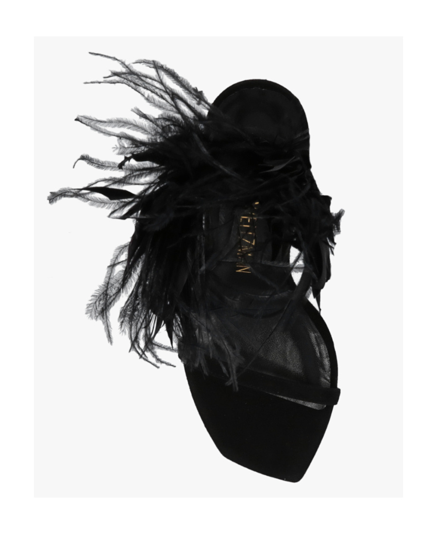 Stuart Weitzman Plume Suede Feather Ankle-strap Sandals In Black