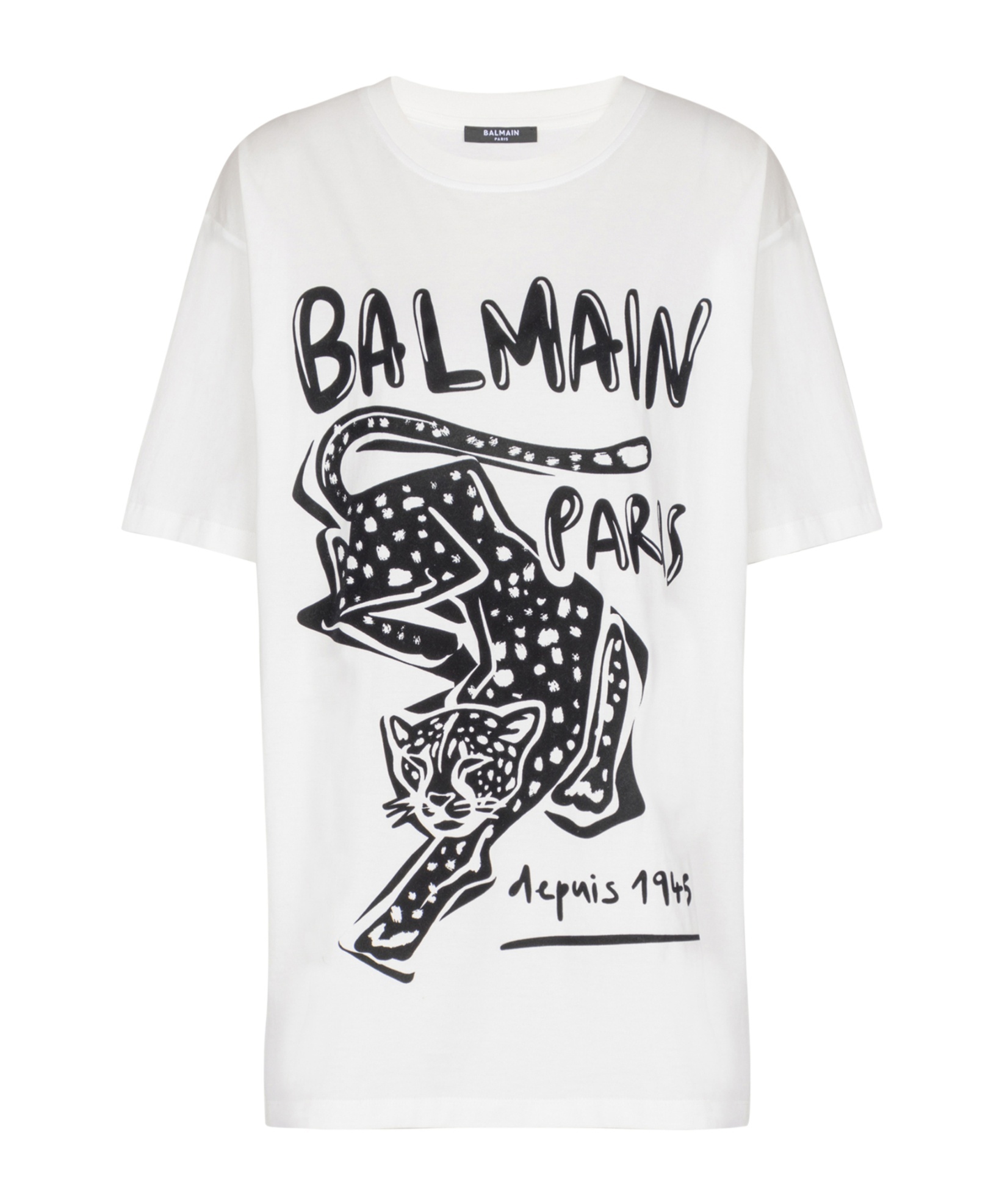 Balmain Short-sleeved T-shirt With Leopard Print In White