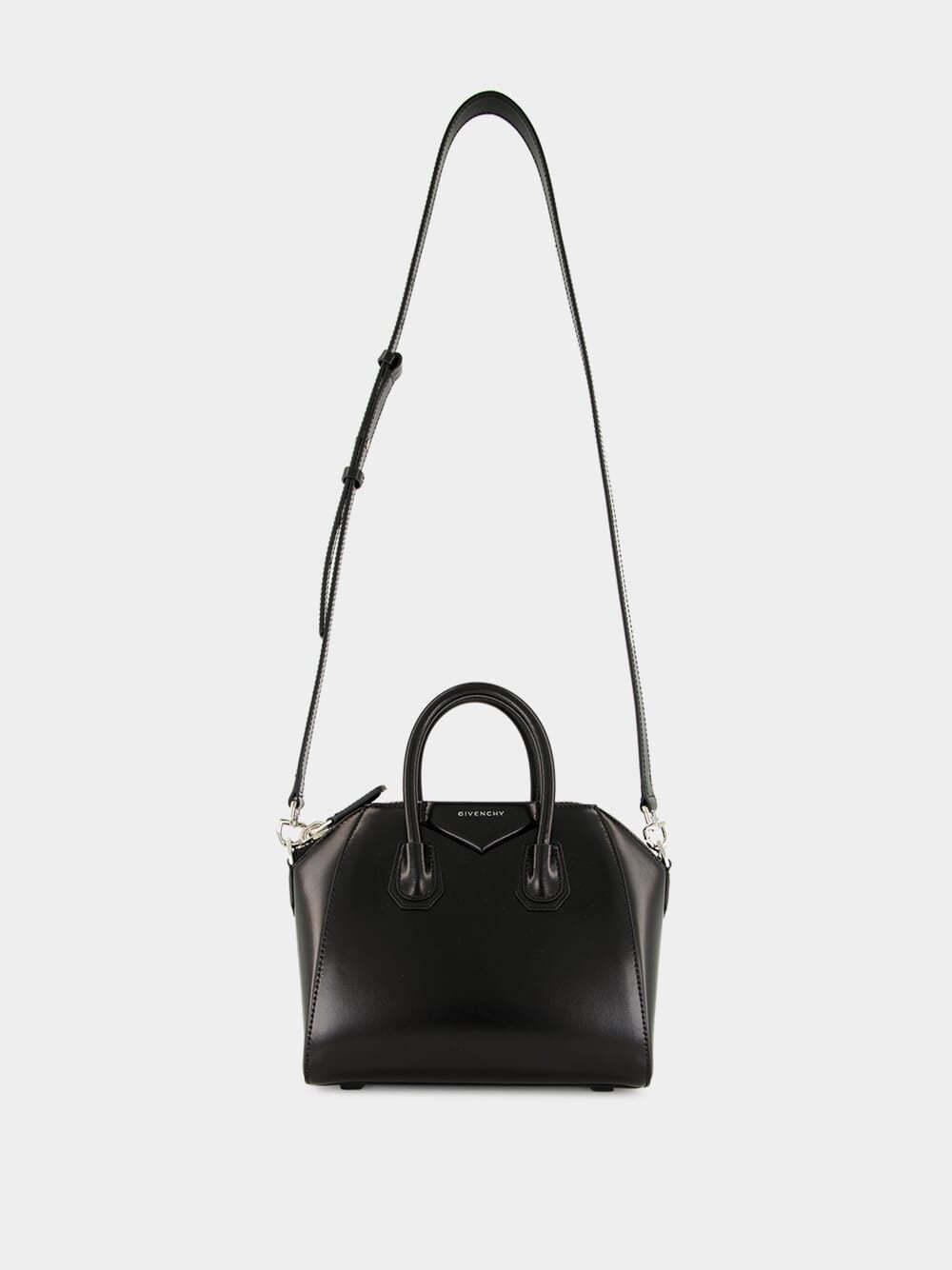 Givenchy Mini Antigona Box Leather Tote Bag With Two-way Carrying Option In Black