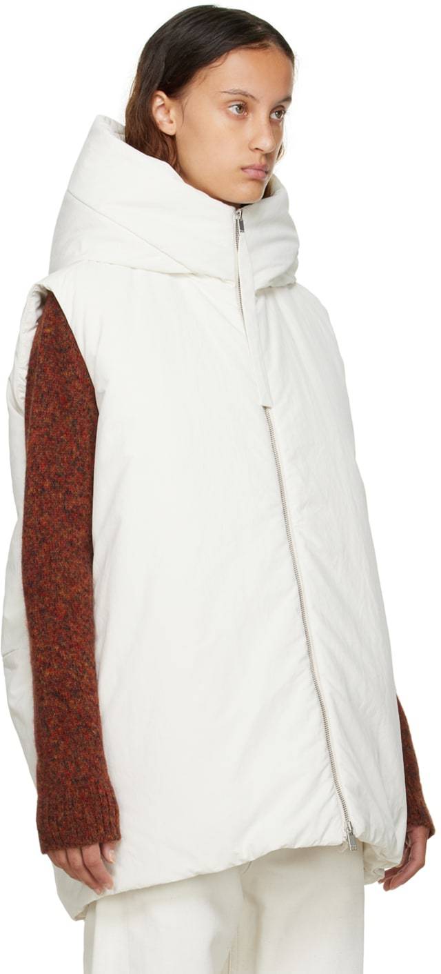 Jil Sander Zippered Hooded Down Vest In White
