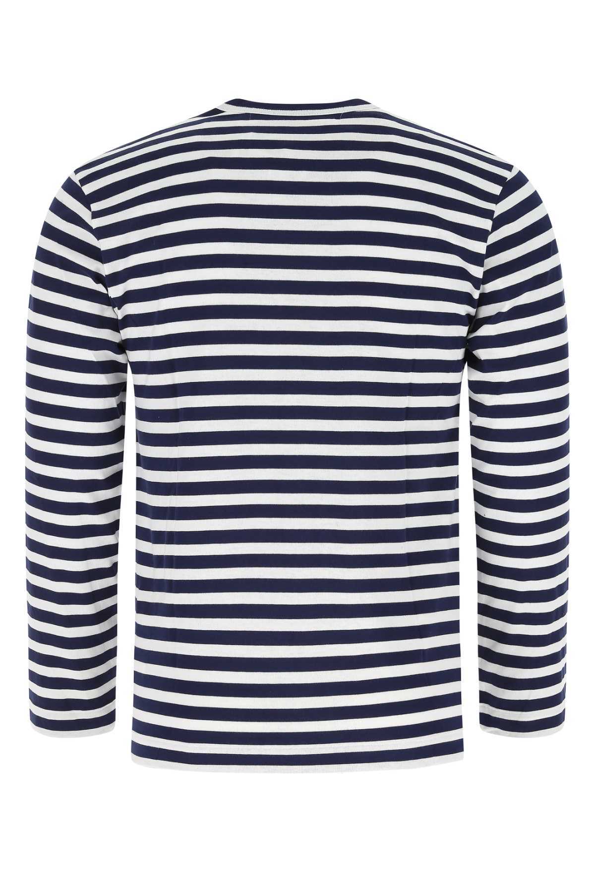 Comme Des Garçons Play Heart-patch Striped Cotton T-shirt In White