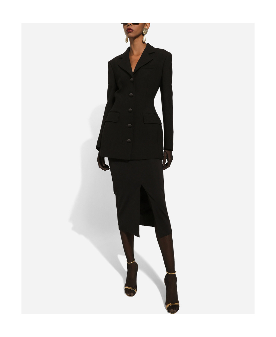 Dolce & Gabbana Giacca Dolce Lunga Monopetto In Cady Di Lana In Black