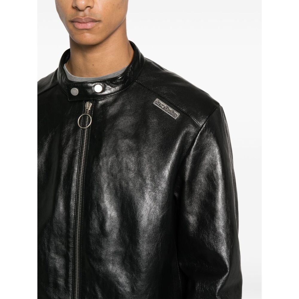 Shop Acne Studios Long-sleeved Leather Jacket In Black