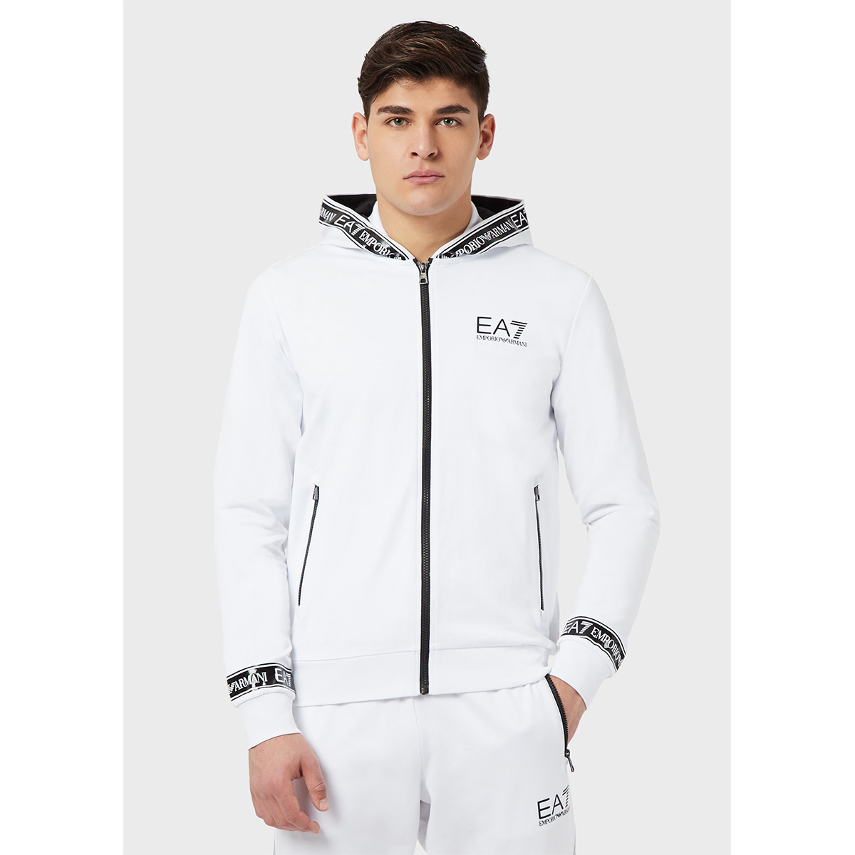 Ea7 Zippered Casual Jacket In White