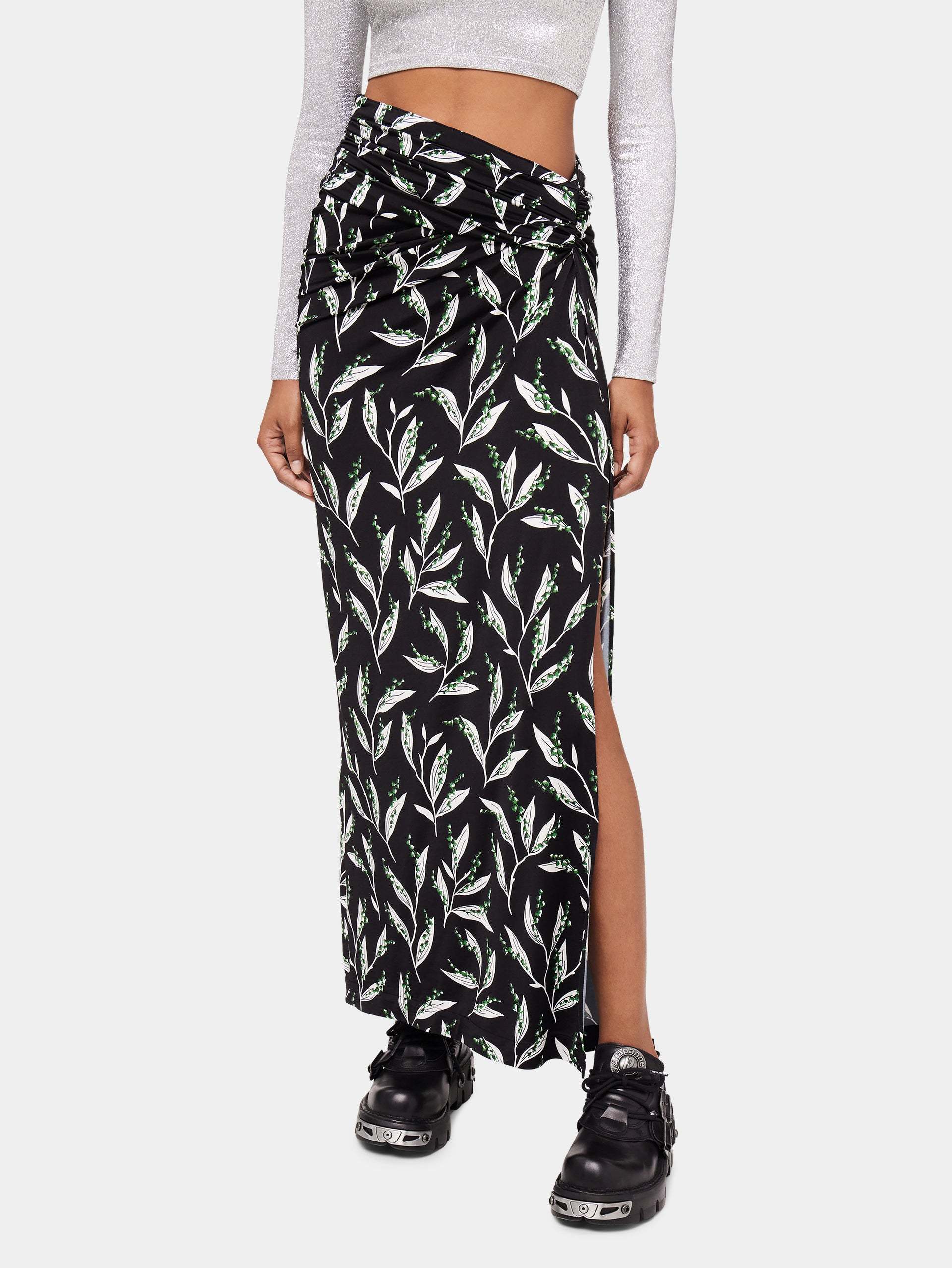 Shop Rabanne Graphic-print High-waist Maxi Skirt In Black
