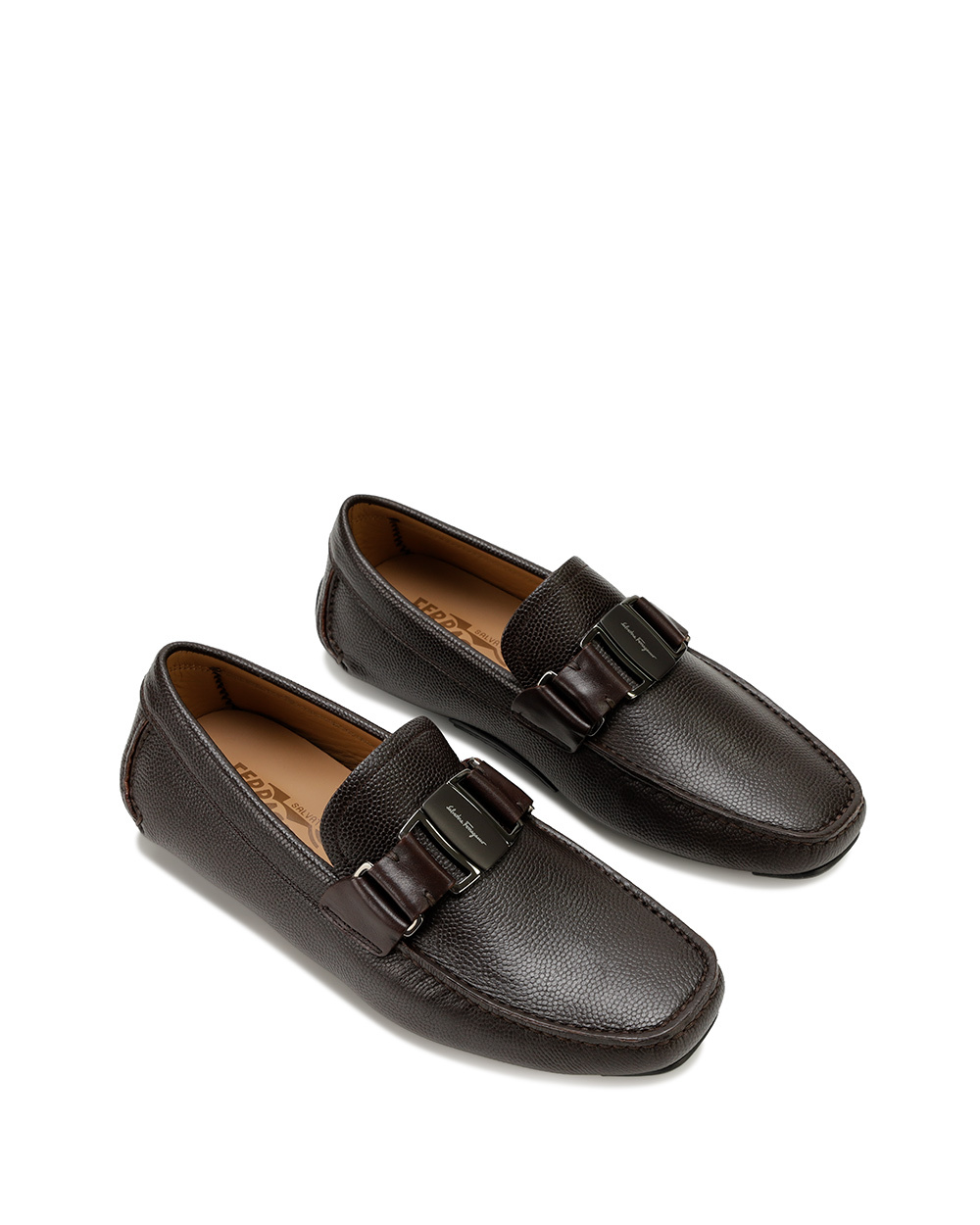 Ferragamo Chocolate Logo Buckle Business Casual Shoes In Black