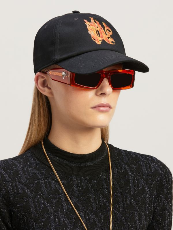 Shop Palm Angels Burning Monogram Baseball Cap In Black