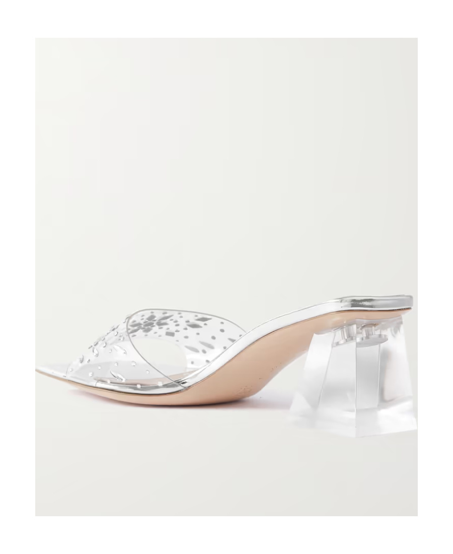 Gianvito Rossi Crystal-embellished Transparent Heels In Silver Leather In White