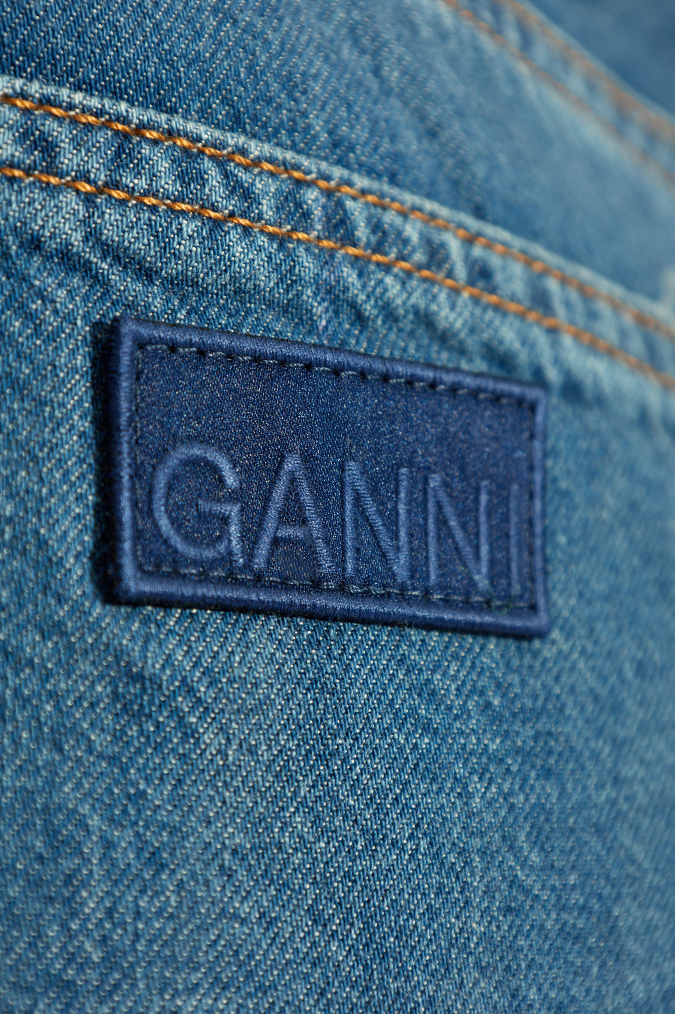 Ganni Women's Mid Blue Denim Wide Leg Jeans In Blue